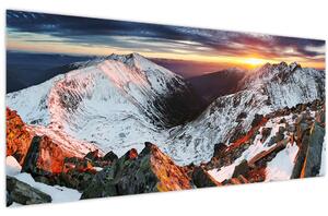 Obraz - Zimná horská panoráma (120x50 cm)