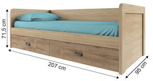 Jednolôžková posteľ s roštom Diaz 2S/90 - dub madura / wellington