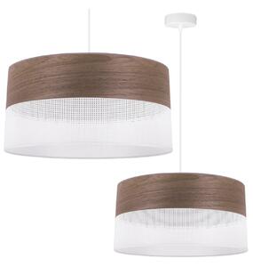 Závesné svietidlo Wood, 1x hnedá orechová dýha/biele PVC tienidlo, (fi 44cm)