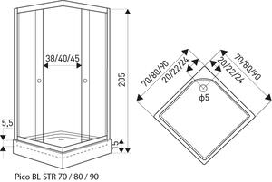 Novoterm Štvorcový sprchový kút NV-Pico STR 90x90 čierna/transparent + vanička