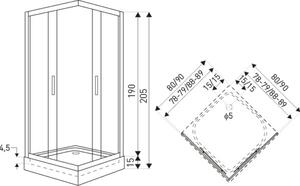 Novoterm Štvorcový sprchový kút NV-Soho 80x80 čierna/ornamentné sklo + vanička