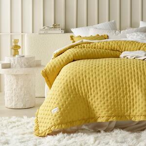 Moderný žltý prehoz na posteľ Molly s volánom 220 x 240 cm Žltá