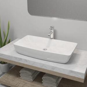 Kúpeľňové umývadlo s pákovým kohútikom keramické obdĺžnikové biele