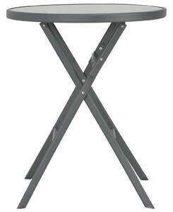 Skladací bistro stolík, sivý 60x70 cm, sklo a oceľ
