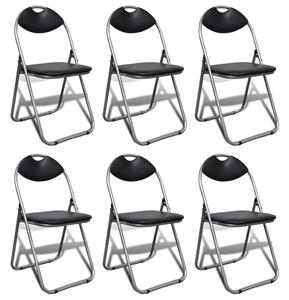 Skladacie jedálenské stoličky 6 ks, čierne, umelá koža a oceľ