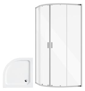 Besco Štvrťkruhový sprchový kút ZARYA CHROM HR 80x80 (90x90) + vanička ALEX biela BESCO-Rozmery: 80x80