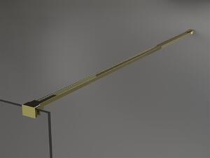 Mexen Kioto, priechodná sprchová zástena 130 x 200 cm, 8mm sklo číre/čierny vzor, 2x zlatá stabilizačná rozpera, 800-130-002-50-77