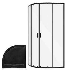 Besco Štvrťkruhový sprchový kút ZARYA BLACK HR 80x80 (90x90) + vanička AXIM SE čierna BESCO-Rozmery: 80x80
