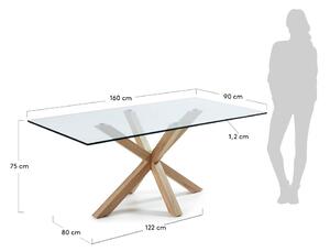 Sklenený jedálenský stôl s prírodným podnožím Kave Home, 160 x 90 cm
