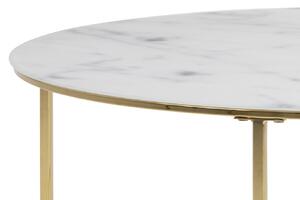 Dizajnový konferenčný stolík Ahman, biela / zlatá chrómová
