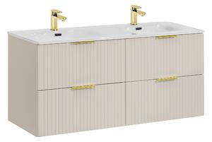 Comad Kúpeľňová skrinka s keramickým dvojumývadlom Adel Cashmere 120 cm - kašmír