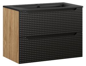 Comad Kúpeľňová skrinka s keramickým umývadlom Luxor Black 80 cm - čierna matná