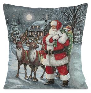 VIANOČNÁ GOBELÍNOVÁ DEKORAČNÁ OBLIEČKA NA VANKÚŠ MERRY4 45X45 CM VZOROVANÁ