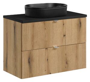 Comad Kúpeľňová skrinka s doskovým umývadlom SET-NOA B BLACK 80 dub coast evoke/čierna mat