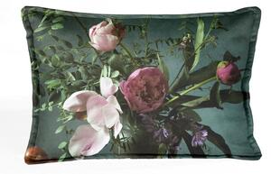Zelený zamatový vankúš s kvetinovým vzorom Velvet Atelier Bodegon, 50 x 35 cm