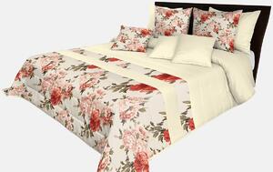 Prešívaný prehoz na posteľ v krémovej farbe s dokonalou potlačou červených ruži krémová
