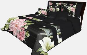 Prešívaný prehoz na posteľ v čiernej farbe s dokonalou potlačou kvetín Čierna