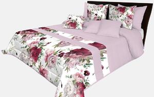 Prešívaný prehoz na posteľ v svetlo fialovej farbe s dokonalou potlačou ružových pivonií Fialová
