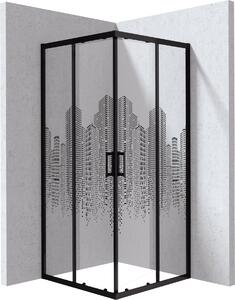 Deante Štvorcový sprchový kút Funkia Evo 80x80 cm, vzor mesto - KYC ND88P, čierna mat - bez vaničky