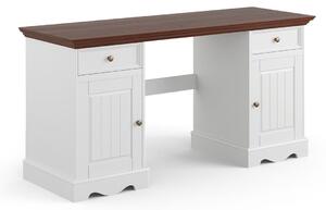 Písací stôl, borovica, farba biela - orech, séria Belluno Elegante
