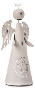 Soška anjel svietnik kovový biely hviezda 32cm