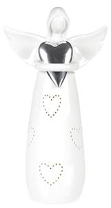 Anjel so strieborným srdcom, porcelán, 23 cm LED