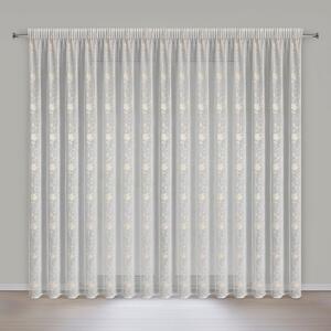 Dekorstudio Záclona ROZALIA s béžovou výšivkou a riasiacou páskou 400x270cm - biela