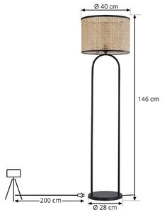Stojacia lampa Lindby Yaelle, výška 146 cm, ratan, čierna, E27