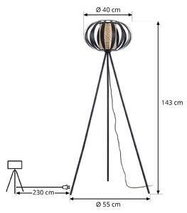 Stojacia lampa Lindby Tamira, čierna, ratan, výška 143 cm, E27