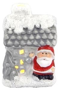 Led zasnežený domček so Santom 10cm