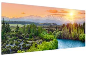 Obraz - Lesná horská krajina (120x50 cm)