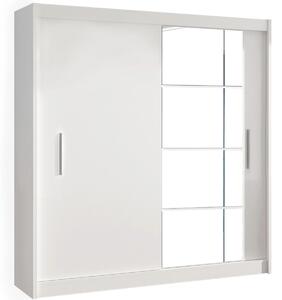 Šatníková skriňa s posuvnými dverami a zrkadlom Low - biela