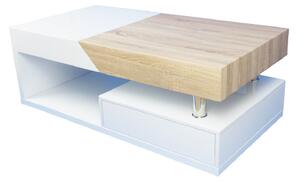 Konferenčný stolík s úložným priestorom Melida - biely lesk / dub sonoma