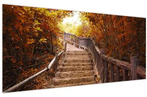 Obraz - Schody v prírode na jeseň (120x50 cm)