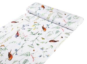 Biante Detské bavlnené posteľné obliečky do postieľky Sandra SA-392 Lúčne kvietky s vtáčikmi Do postieľky 90x130 a 40x60 cm