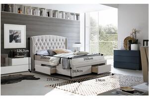 Krémová posteľ s úložným priestorom AKANA 160 x 200 cm
