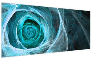 Obraz - Abstraktné ruže modrá s čiernym pozadím (120x50 cm)