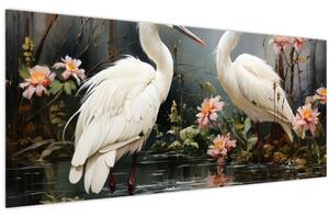 Obraz - Žeriavy biely (120x50 cm)