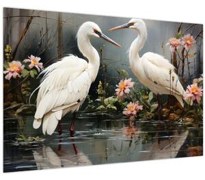 Obraz - Žeriavy biely (90x60 cm)