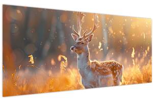 Obraz - Jeleň v poli (120x50 cm)