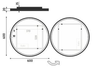 Nimco Čierne okrúhle LED zrkadlo priem. 600 - ZPC 28000R-90