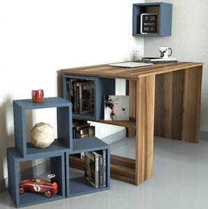 Písací stôl BOX orech/modrá