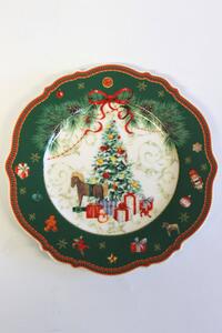 Zeleno červený vianočný tanier dezertný 20cm