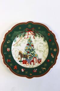 Zeleno červený vianočný tanier plytký 27cm