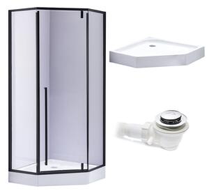 BPS-koupelny Päťuholníkový sprchový kút BS07B 90x90 čierna/transparent + vanička SXL07B WH biela