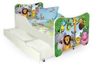 Detská posteľ s roštom a matracom Happy Jungle - biela / kombinácia farieb