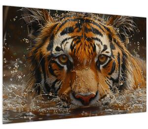 Obraz - Portrét tigra vo vode (90x60 cm)