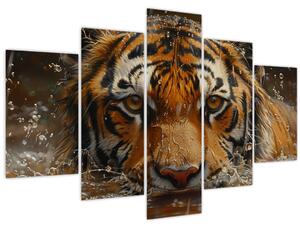 Obraz - Portrét tigra vo vode (150x105 cm)