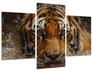 Obraz - Portrét tigra vo vode (90x60 cm)