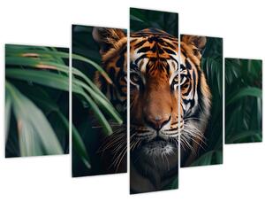 Obraz - Portrét tigra v džungli (150x105 cm)